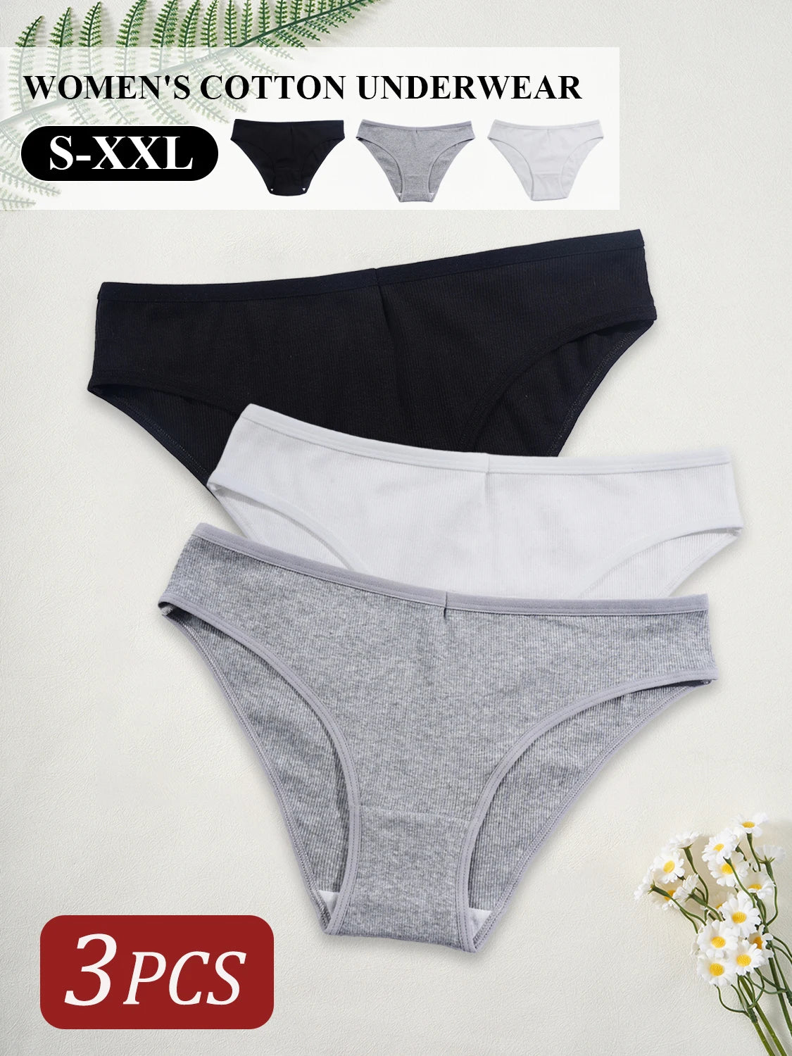 3PCS/Set Classic Cotton Panties for Women Girls Low Waist Solid Color Simple Briefs Female Lingerie Comfortable Breathable S-XXL