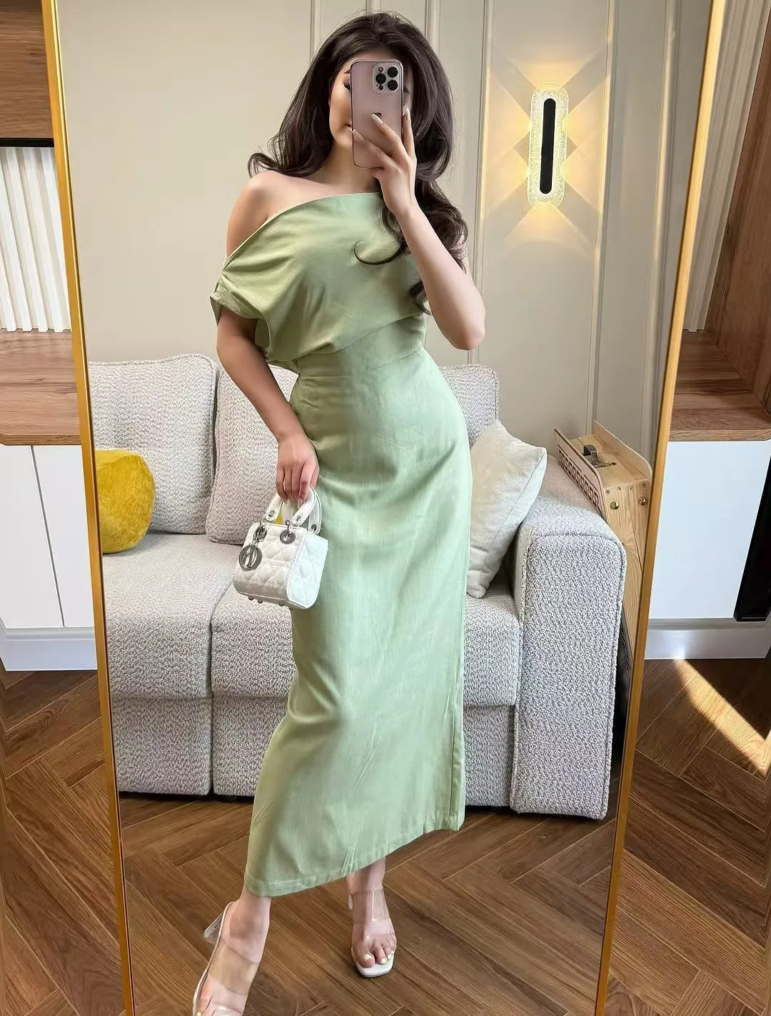 Elegant Solid One Shoulder Dresses Lady Skew Collar Waist-cinching Sleeveless Long Dress 2026 Women New Party Club Gowns