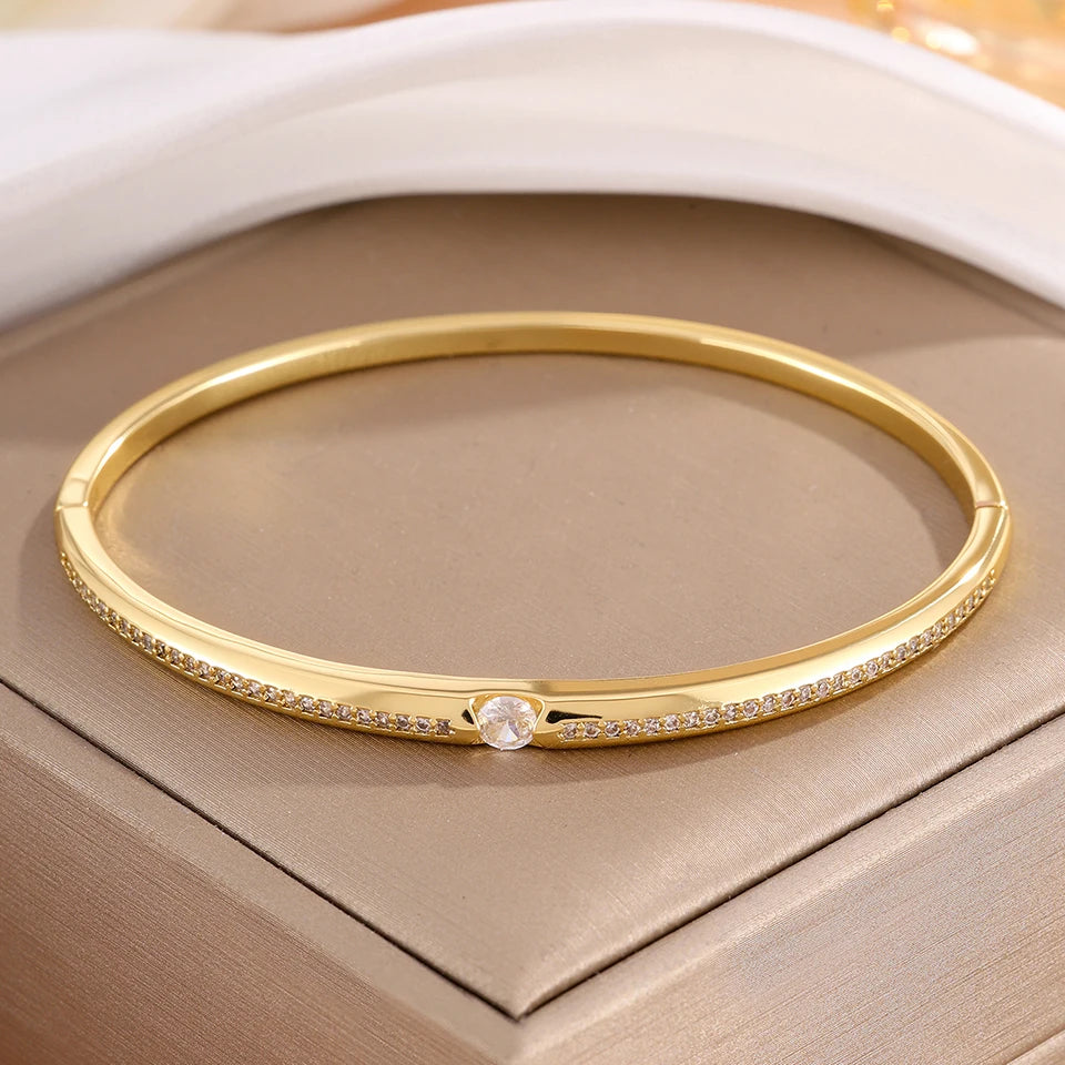 ZAKOL 5/1pcs Sparkling Zirconia Inlaid Stainless Steel Copper Bracelet Set for Women Luxury Shiny Zircon Stackable Jewelry Gift