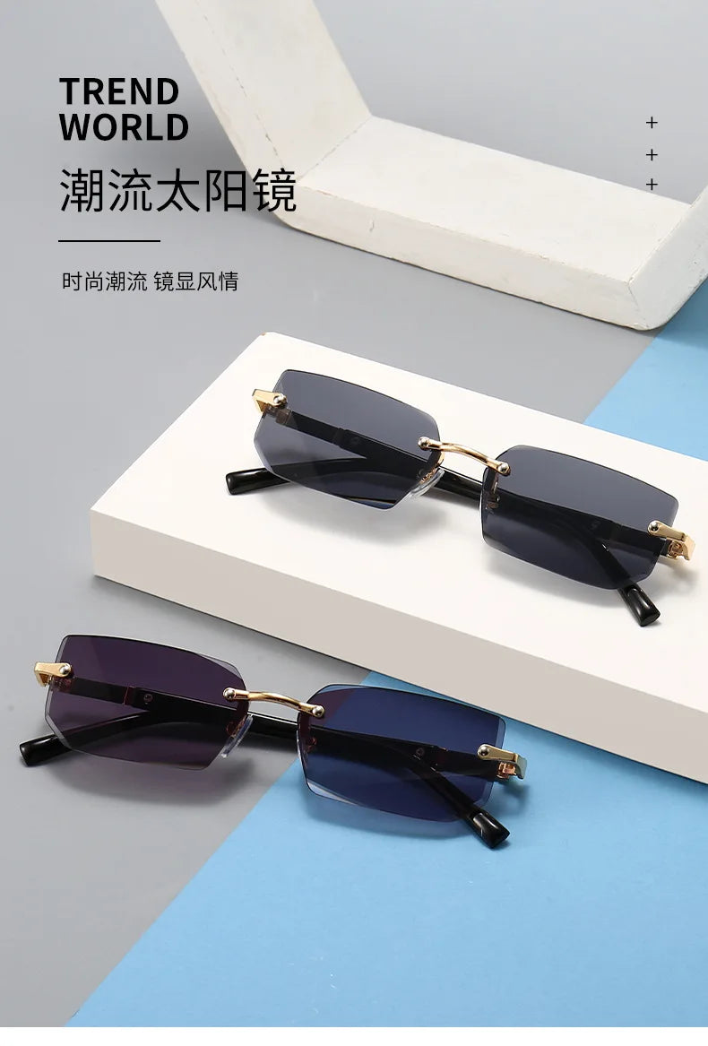 Rimless Rectangle Fashion Sunglasses نظارات شمسية مستطيلة بدون إطار