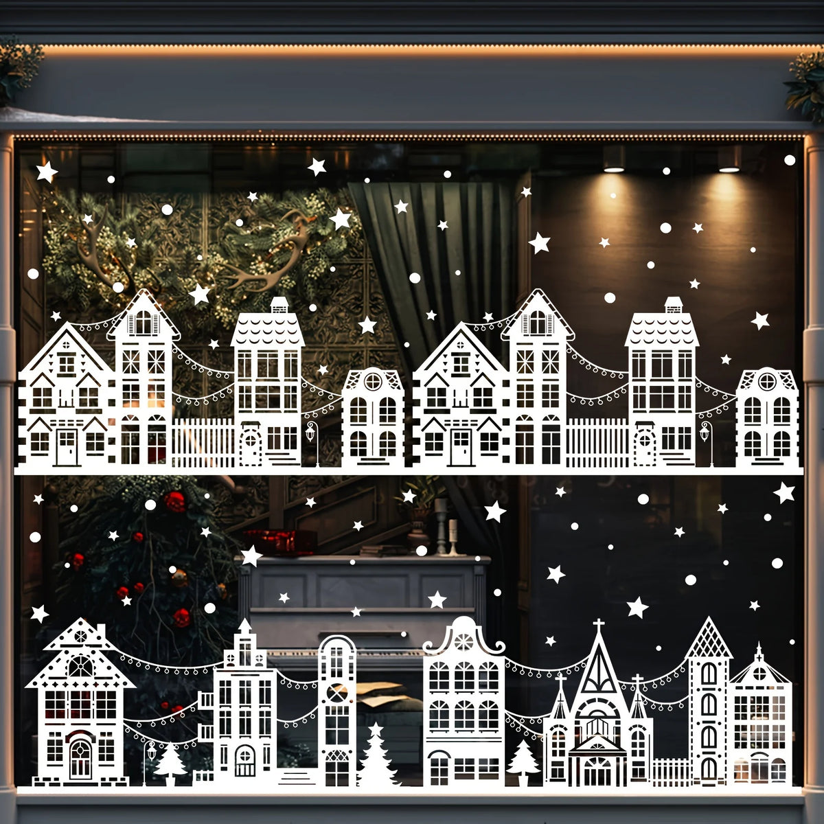 9 Sheets Christmas Snow Castle Window Clings, PVC Christmas Window Decals for Glass Windows, Winter Holiday Decorations
