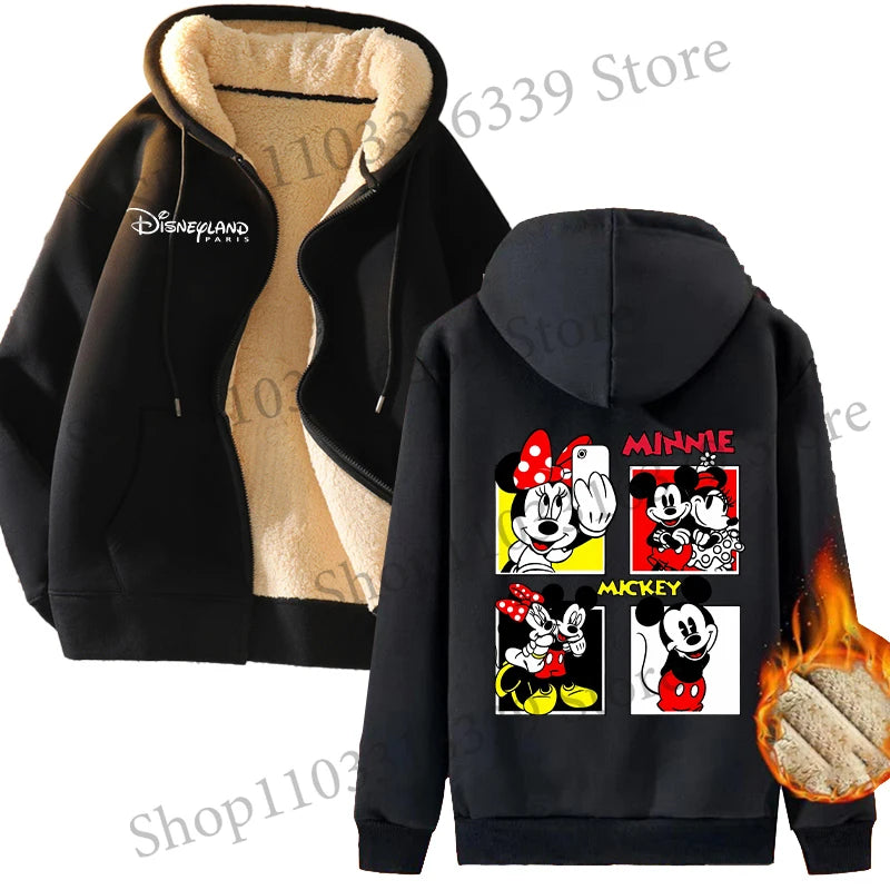 Mickey Mouse Sweatshirt Coat Male Female Autumn Winter New Thicken Long Sleeve Hooded Tops Outerwear Cartoon Clothing Xmas Gift
