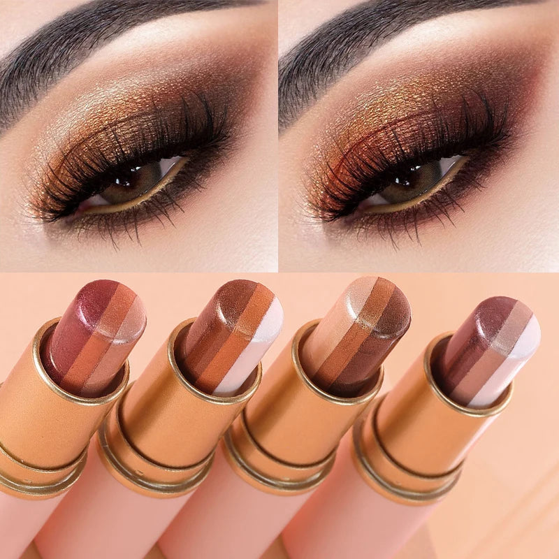 Three-color Eyeshadow Pen Highlighting Stick Waterproof Easy-to-Use Glitter Pearl Eyeshadow Stick Shimmer One-Swipe Eyes Makeup