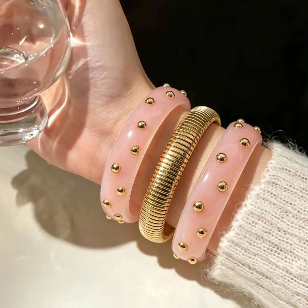 ZAKOL 3pcs/set Fashion Punk Gothic Style Stainless Steel Resin Stacked Bracelets Personalized Wide Bangle Party Daily Jewelry