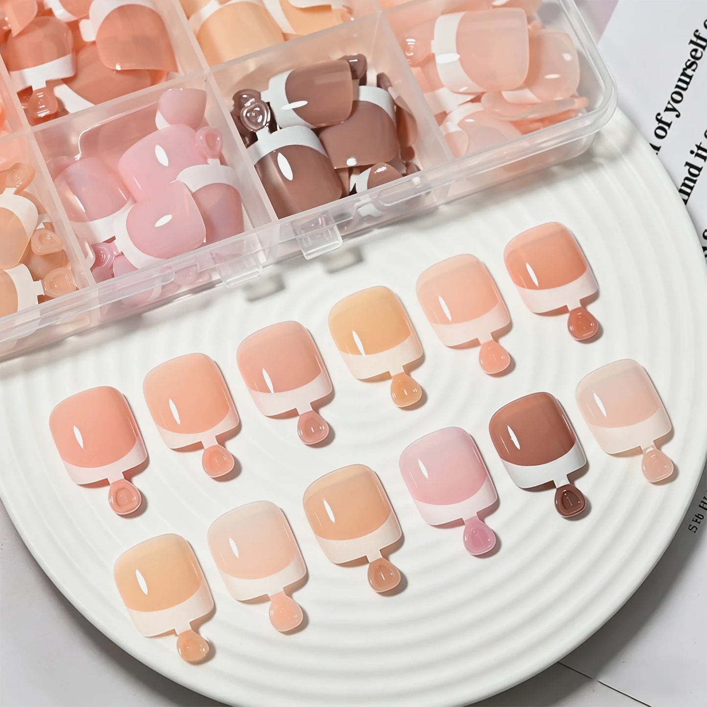 288/120Pcs False Toes Nails French Square Fake Toe Nails Pink/Nude/Brown Feet Nail Tips for Women Artificial Press On Toenails
