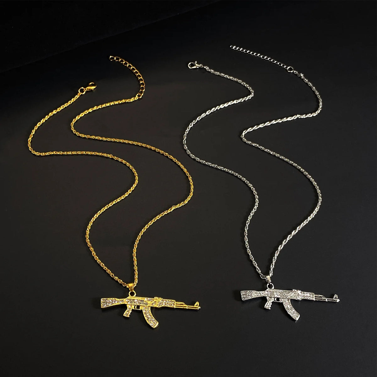 ZAKOL Hiphop&Rock AK47 Rifle&Gun Pendant Necklaces For Men Women Crystal Metal Clavicle Chain Choker Party Daily Jewelry Gifts