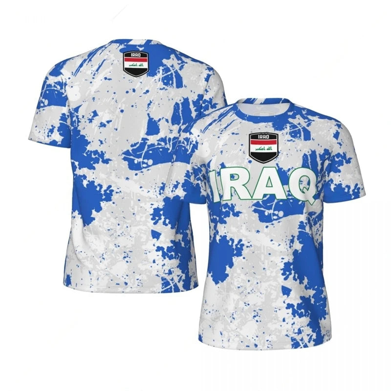 Mens Iraq Flag Print Football Jersey Fashion National Emblem Sports Shirt Plus Size Breathable Casual T Shirts
