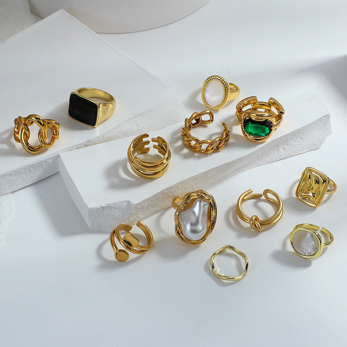 Flashbuy Hot Thick Chunky Geometric Open Ring Twisted Link Gold Color Stylish Rings Women Male Hip Hop Fashion Jewelry Bague