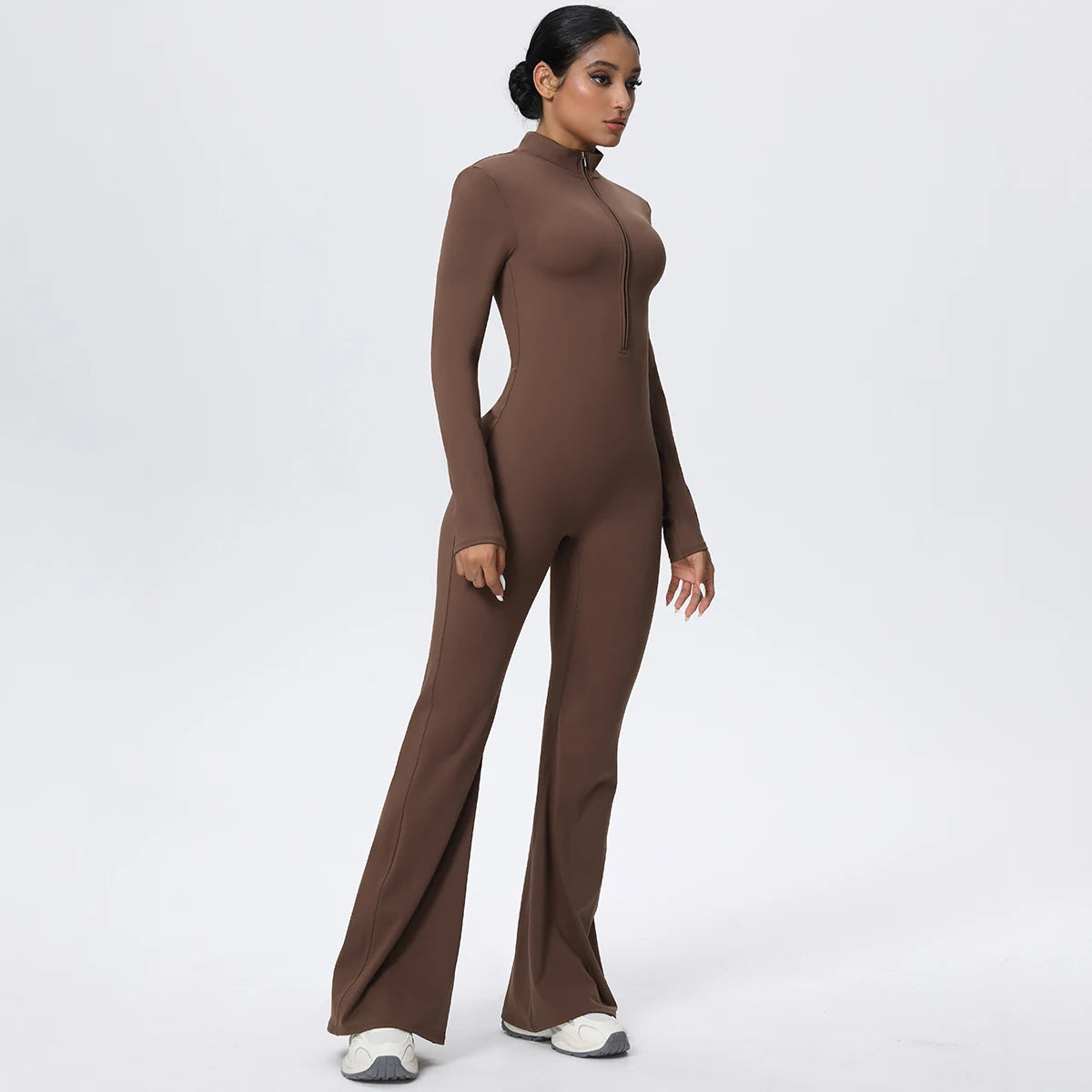 Woman's Fitness Yoga Bodysuit Solid Color Yoga Zipper Long Sleeves Trousers Gym High Strength Exercise Sports Bodysuit Leggings