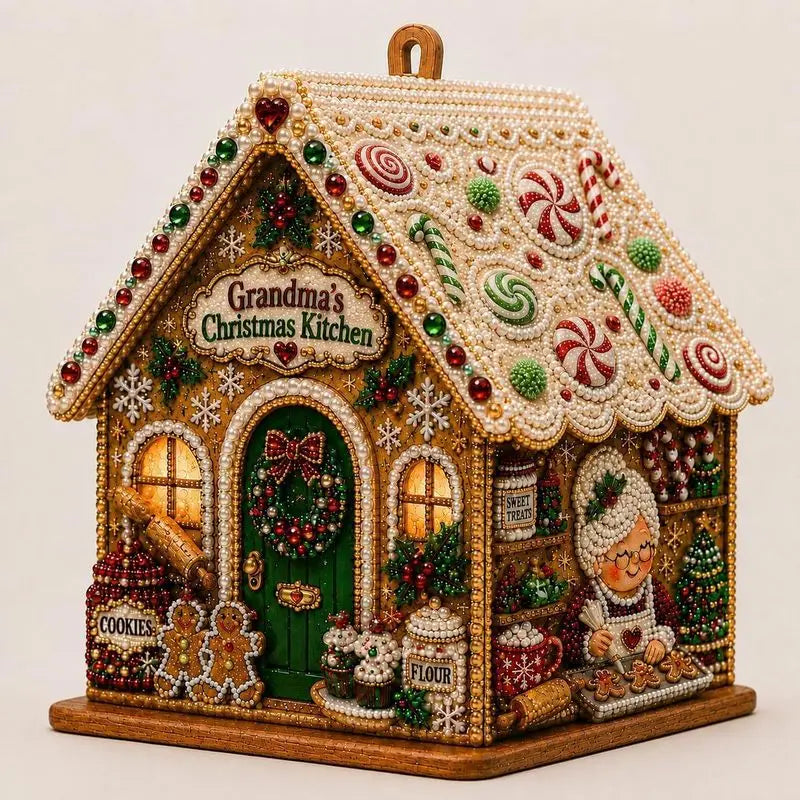 DIY 3D Wooden Diamond Painting Kit, Assemblable Christmas Cabin Hanging Ornament with Full Tools for Window Home Indoor Decor