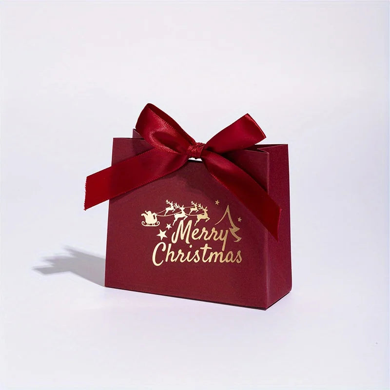 12pcs Elegant Christmas Gift Bags - Deep Brown,with Merry Christmas Script - Festive Packaging for Presents,Party Decorations