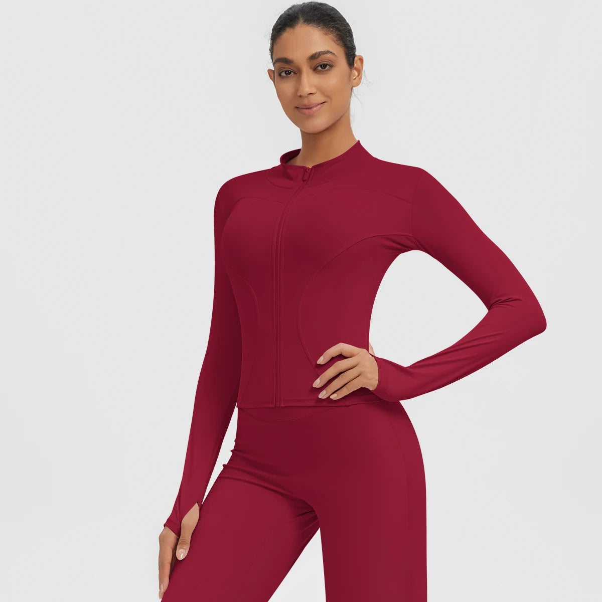 New Women's Stand-Up Collar Yoga Jacket Summer Fitness Sports Solid Color Workout Top Yoga Zipper Long Sleeves Sports Top Coat