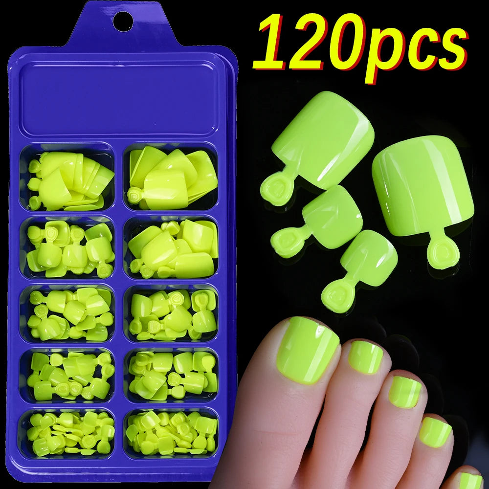 100/120pcs False Toenails French Short Square Full Cover Fake Toe Nails Acrylic Pink Clear White Press on Toenails For Women