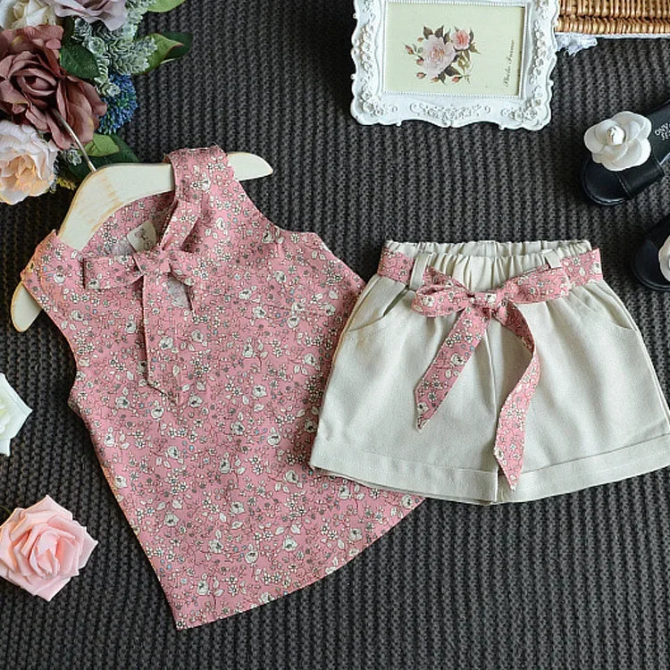 Girls Summer Chiffon Kids Clothes Cotton Set Short Sleeve 2025 New