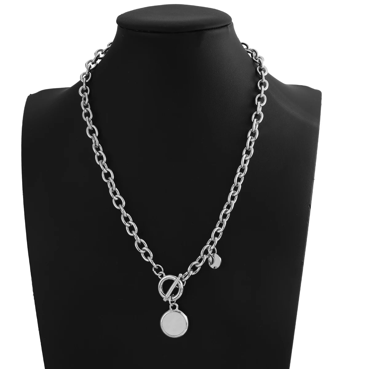 Flashbuy Trendy White Round Pendant Necklace for Women Girls Statement Silver Color Thick Chain Necklace Fashion Jewelry