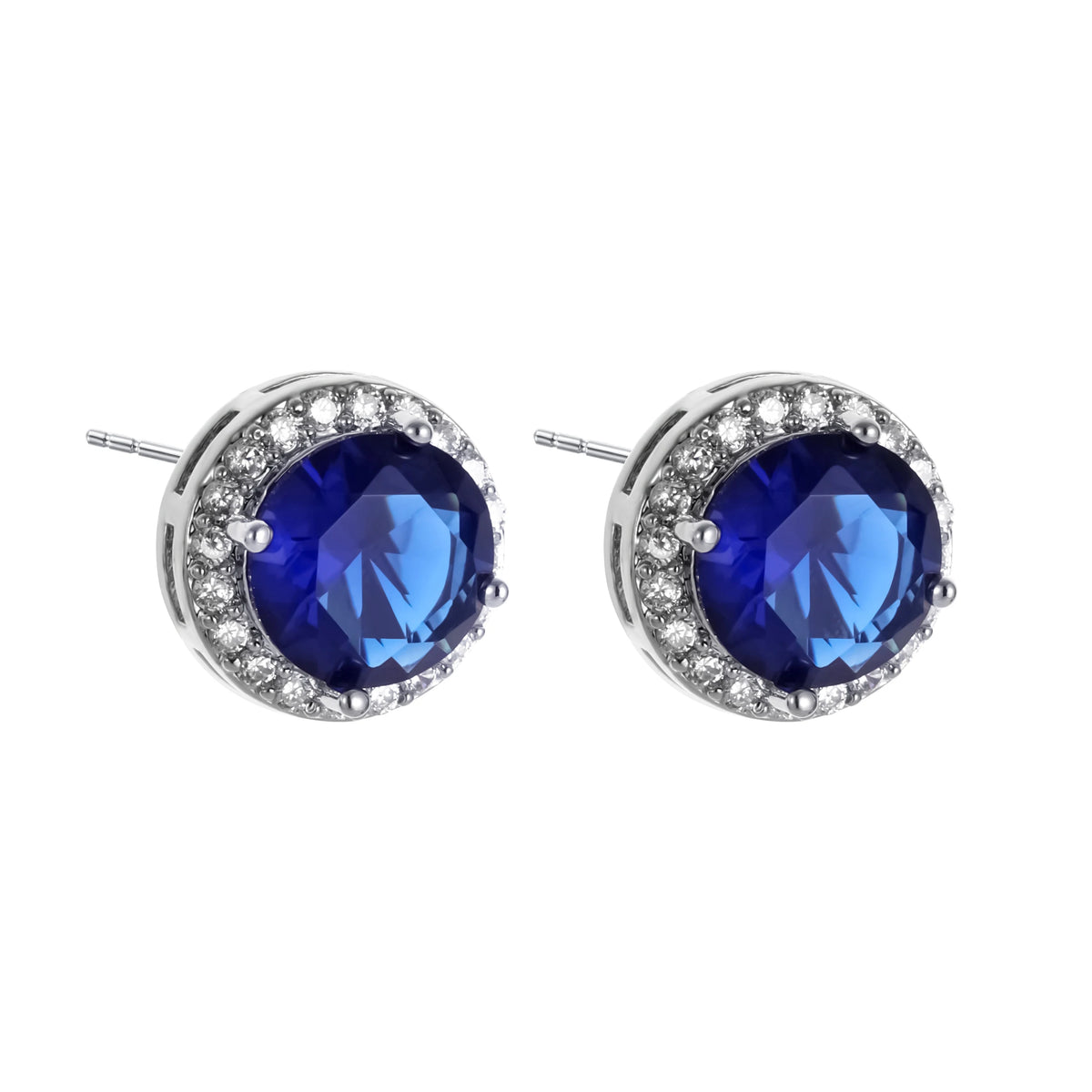ZAKOL Silver-color Blue/Clear Brilliant Zirconia Pierced Stud Earrings Round Shape CZ Small Earring Women Exquisite Jewelry Gift