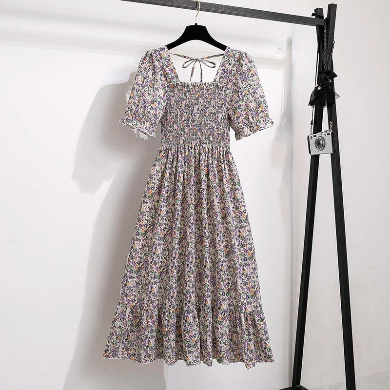 New Arrival Spring Summer Chiffon Casual A-Line Dress – Elastic Waist &amp; Petal Sleeve