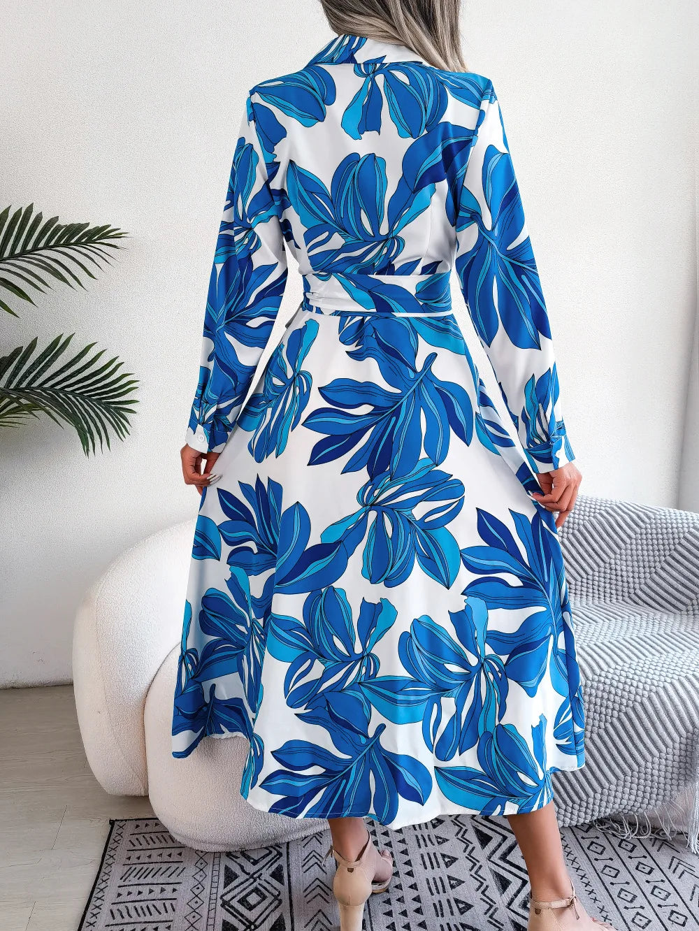 Women Casual Floral Print Long Sleeve Maxi Shirt Dress for Spring Autumn 2026 Elegant Contrast Color Lapel Buttons Long Dresses