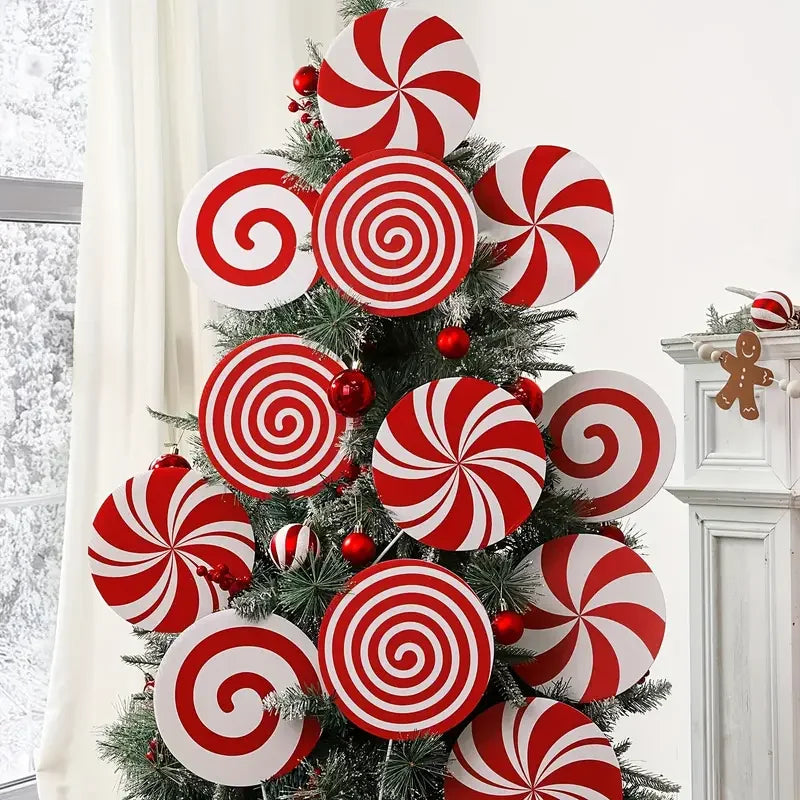 4/8pcs Christmas Tree Topper and Ornaments Set with Large Candy Cane Swirls for Home,Party Centerpiece for Christmas, Weddings