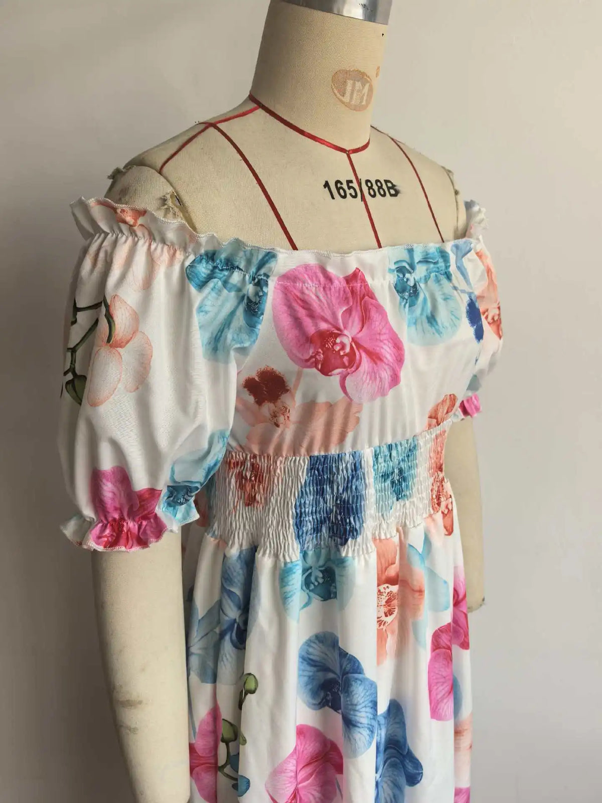 BKLD Women Clothing Summer Floral Print Dress Short Sleeve Square Collar Beach Holiday Outfits Waist Ruched Long Dresses Party