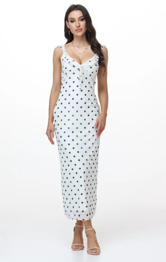Elegant Summer Print Floral Dress Women V-neck Slim Ruffles Sleeveless Backless Long Dresses 2026 Beach Vacation Lady Vestidos