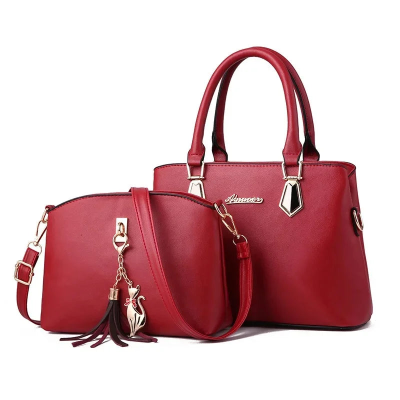 Trendy Large Capacity Women's Handbag Fashionable Mother-Child Shoulder Bag Simple Design Polyester Lining Soft PU Material