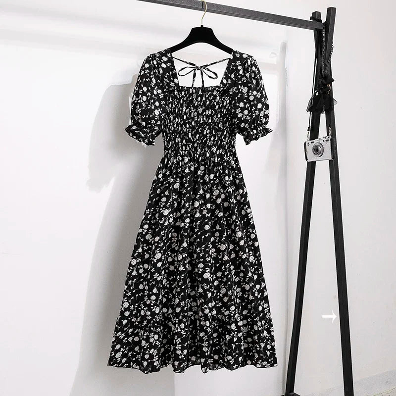 New Arrival Spring Summer Chiffon Casual A-Line Dress – Elastic Waist &amp; Petal Sleeve