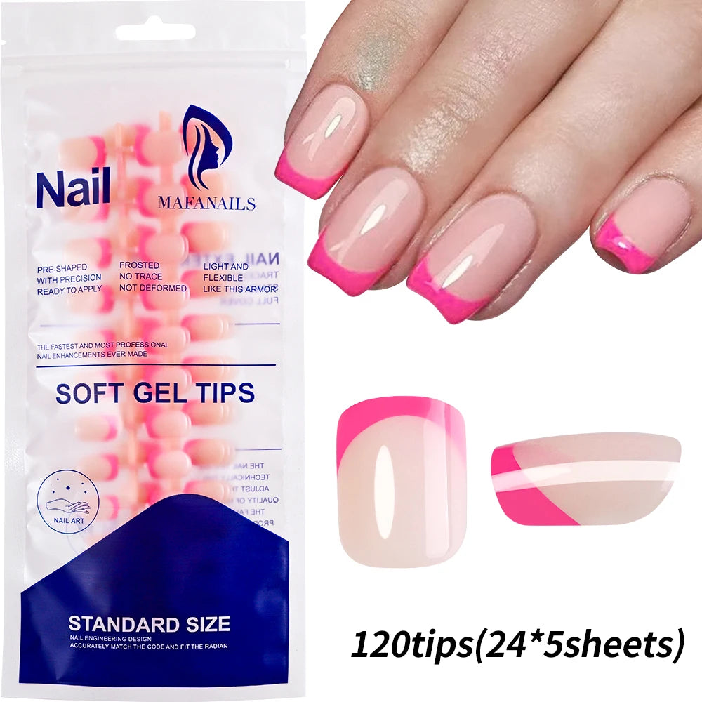 120Pcs Acrylic French False Nails – Full Cover Press On Nail Tips أظافر أكريليك فرنسية لاصقة بتغطية كاملة – 120 قطعة
