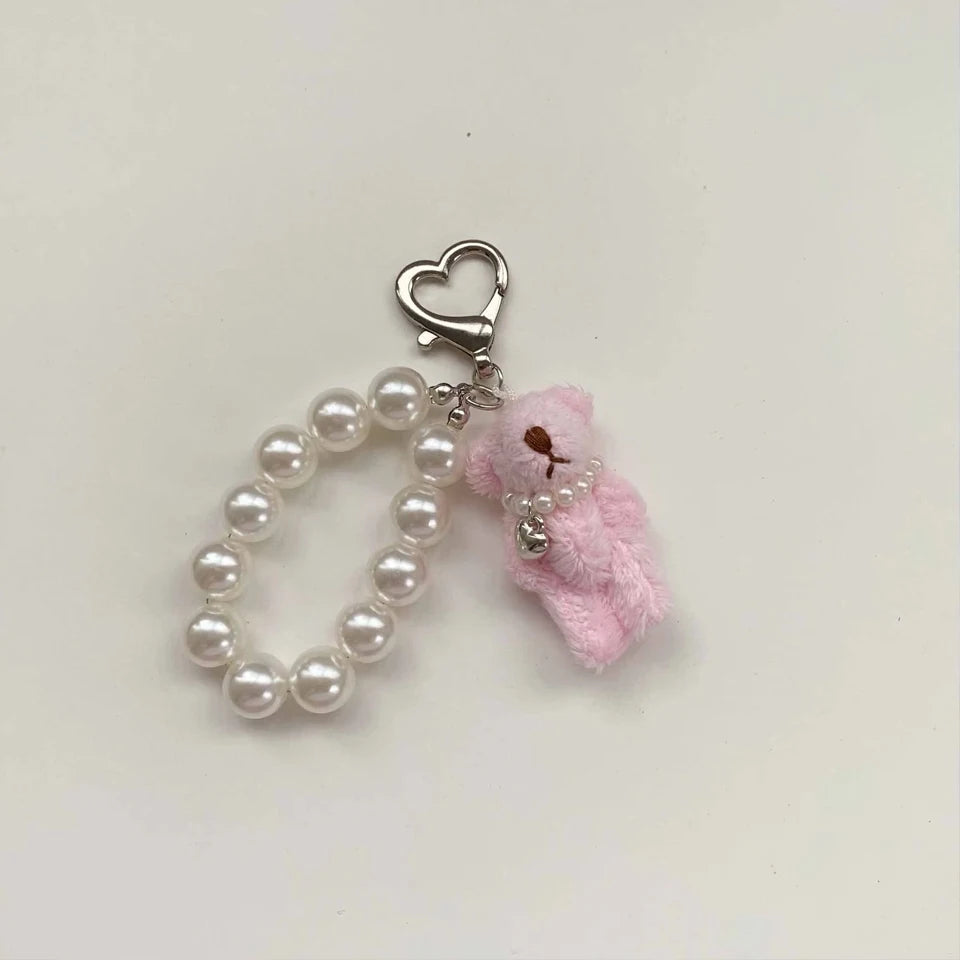 ZAKOL Korean Fashion Imitation Pearl Bear Doll Pendant Keychain Handbag Mobile Phone Accessories Gift for Women Girls