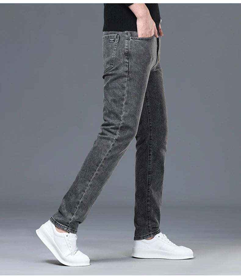 Spring and Summer New Men's Jeans Simplified Korean Edition Slim Fit Straight Leg Versatile Shaped Mid Waist Elastic Men's Jeans