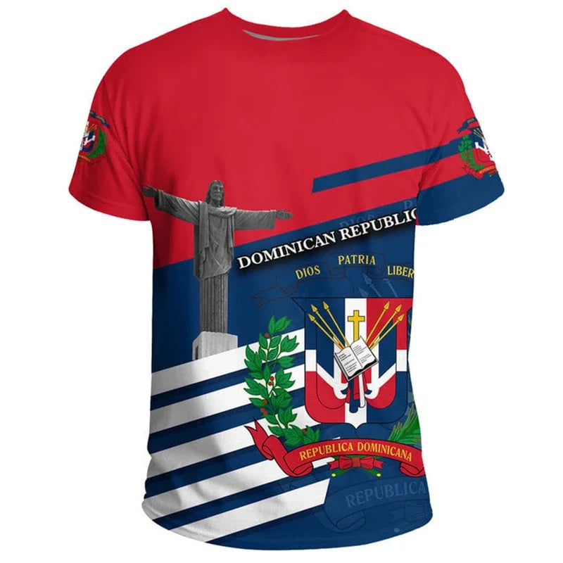 DOMINICAN REPUBLIC Flag 3D Print Sports Quick-dry Breathable Men T-shirt Outdoor Football Jersey Team Short-sleeve Top Clothing
