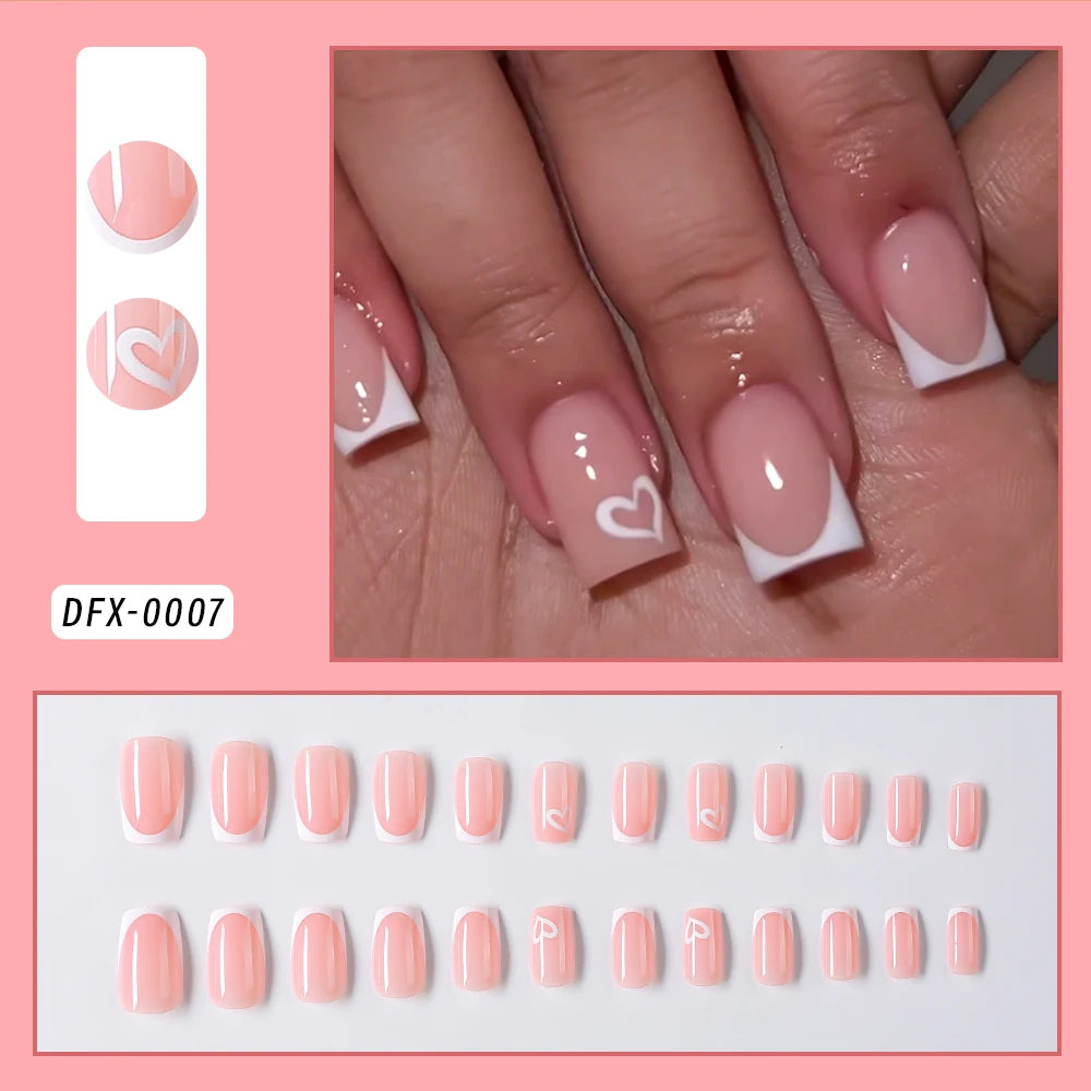 24Pcs Pearl Bow Press On Nails White Bowknot French Almond Fasle Nails Wearable Full Cover Fake Nails Tip for Girls Women