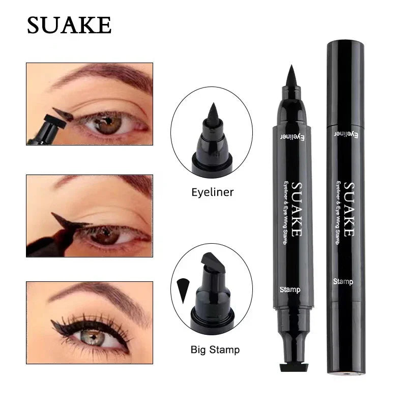 2 In 1 Stamp Black Liquid Eyeliner Pen Waterproof Fast Dry Triangle Seal Eye Liner Pencil Cosmetic Double-ended Eyeliner Makeup