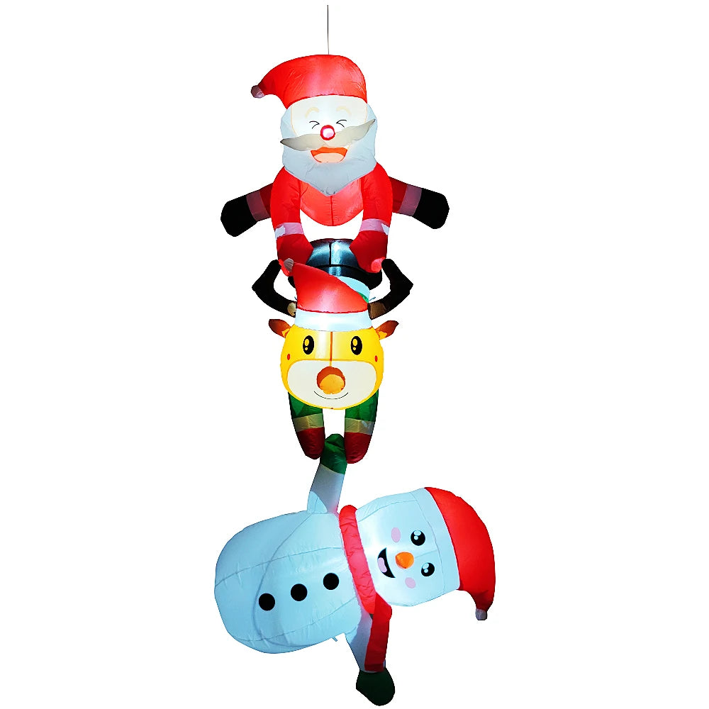 8FT Christmas Inflatable Snowman Reindeer & Santa Claus Yard Decor, for Xmas Outdoor Beam Roof Tree Party Decorations