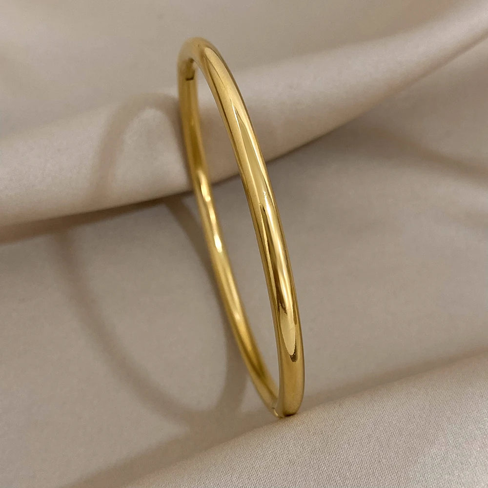 FLASHBUY Trendy Chic Gold Color Simple 316L Stainless Steel Bangles Bracelets for Women Charm Zircon Waterproof Jewelry Gift