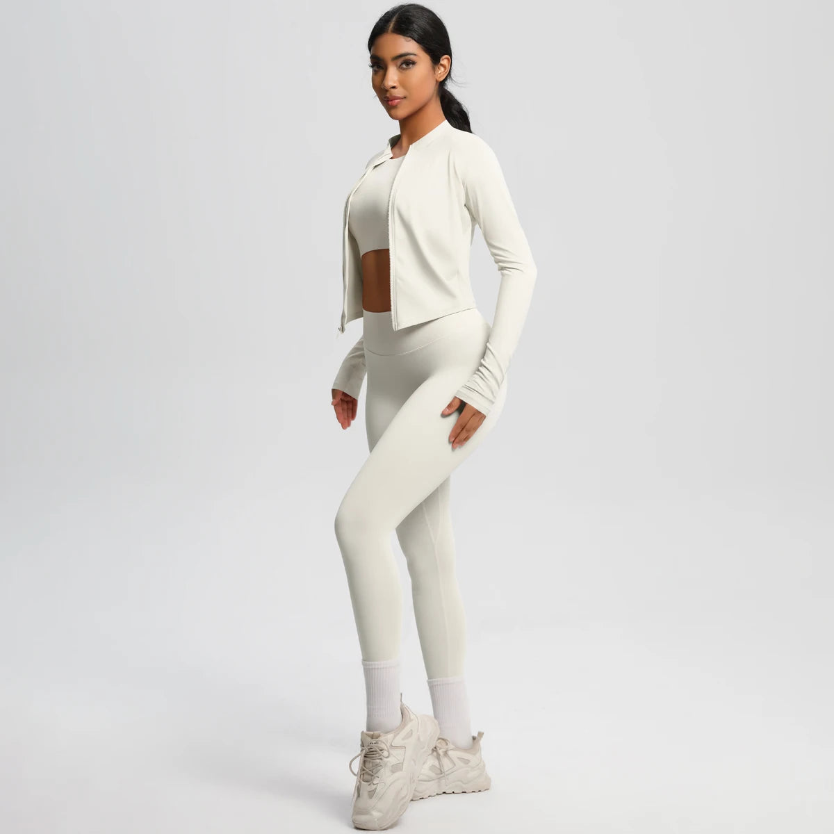 Yoga Three Piece Set for Women's Yoga Zipper Long Sleeves Sports Running Quick Drying Yoga T-shirt Push Up Female Pants Yoga Set
