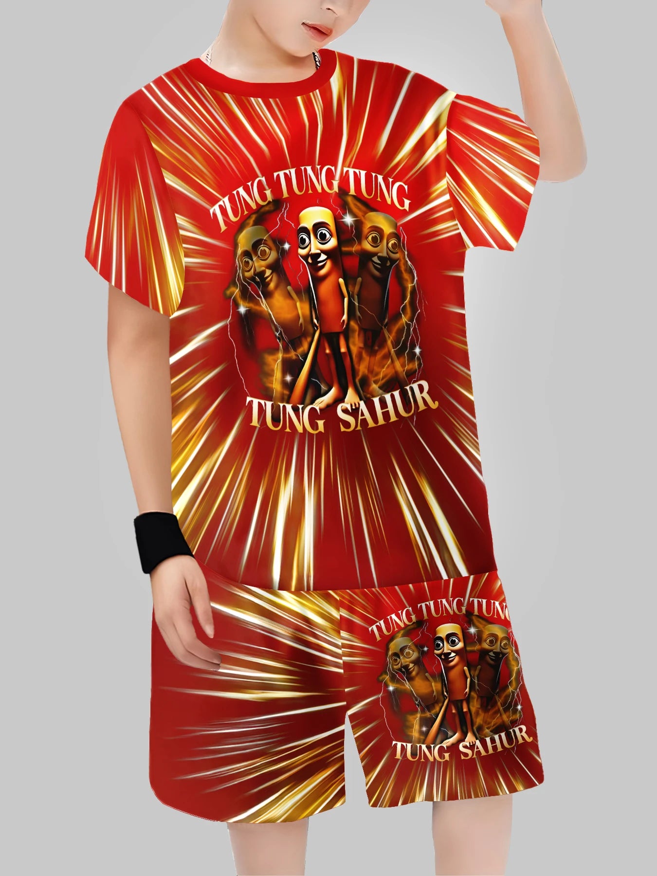 Fashion AI Games TungTungTung Sahur Design T-shirt+Shorts Summer