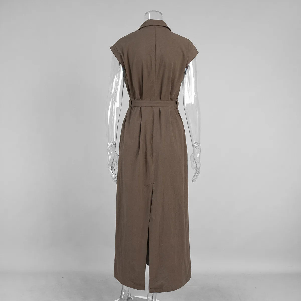 BKLD 2026 Spring Summer New Arrival Sleeveless Shirts Dress Casual Turn-Down Collar Tied Waist Dress Solid Color Women Clothing