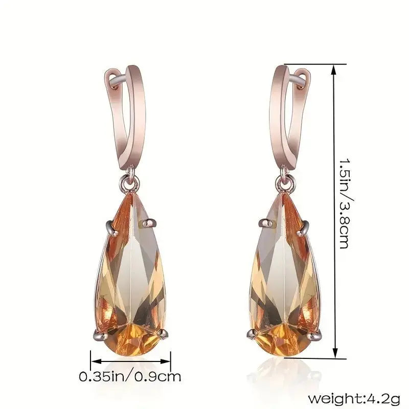 Trendy Cubic Zirconia Copper Drop Earrings For Women Girls Brown Crystal Pendant Earring Party Birthday Daily Jewelry