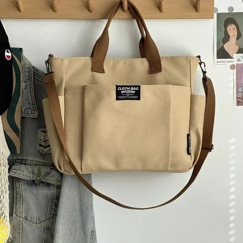 Canvas Ladies Bag Simple Student Large Capacity Horizontal Commuter Shoulder Slanting Portable Handbag