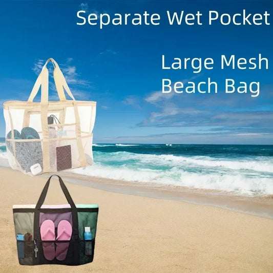 Large Mesh Beach Bag Oversized Waterproof Swim Bag with Separate Wet Pocket Multi Purpose Travel Tote for  Beach Tote
