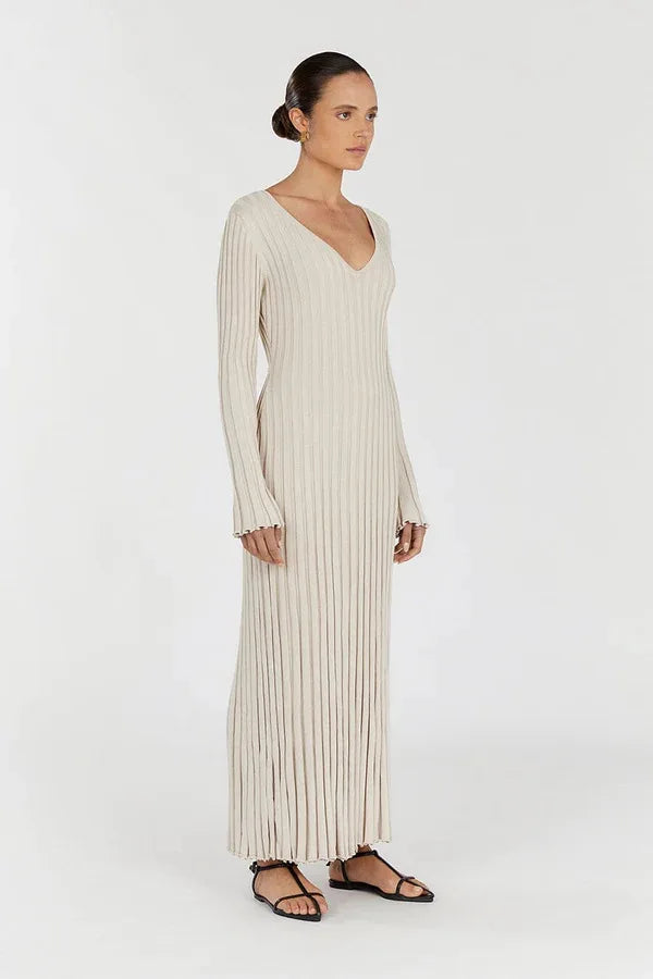 Vintage Lace-Up Female Knit Maxi Dress Elegant High Waist Patchwork Long Sleeve Loose Solid Dress Bodycon Knitwear Basic Dresses