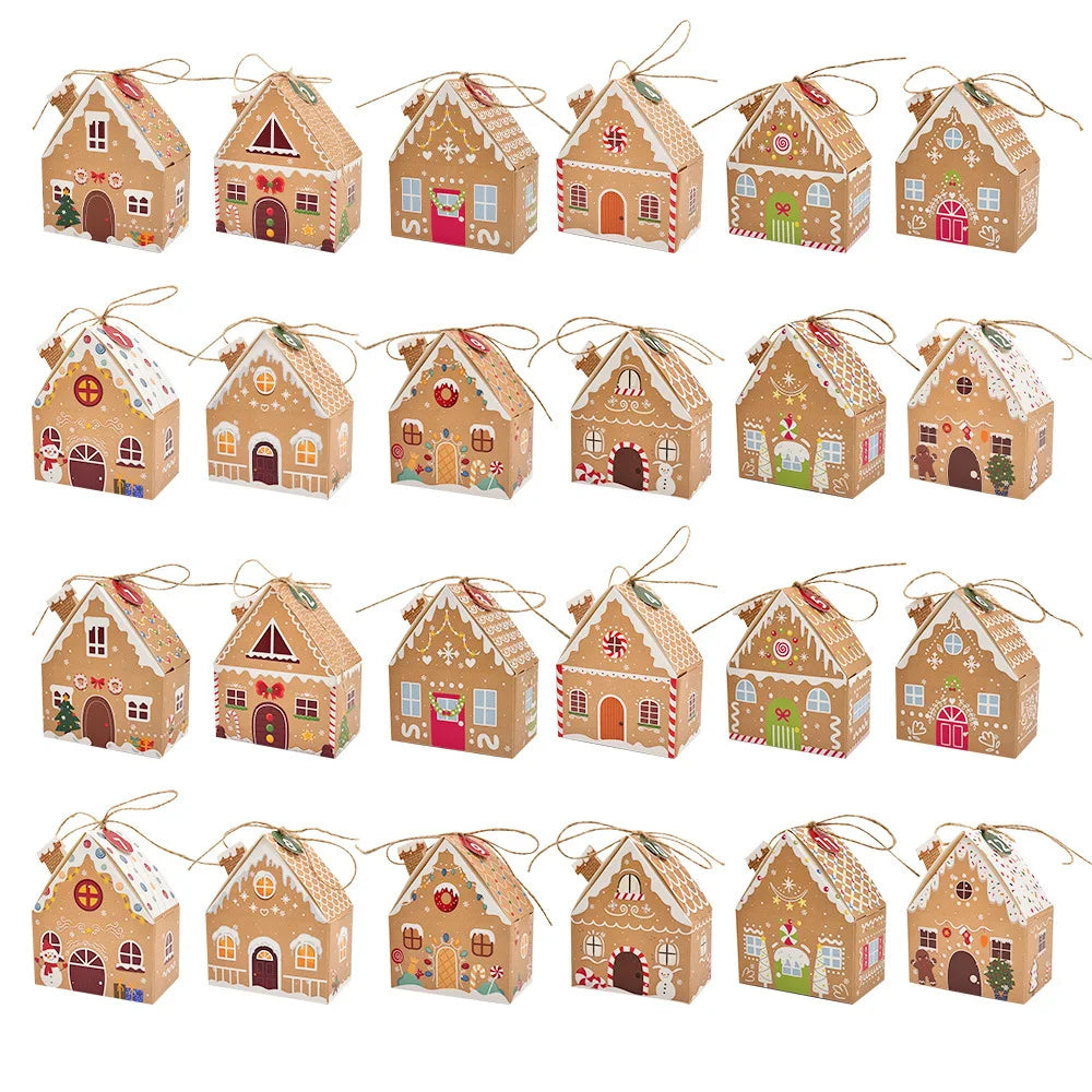 24Pcs Christmas Gingerbread Treat Boxes Mini Kraft Paper Christmas Candy Box Cute Gift Bag Party Gift Christmas Tree Decoration