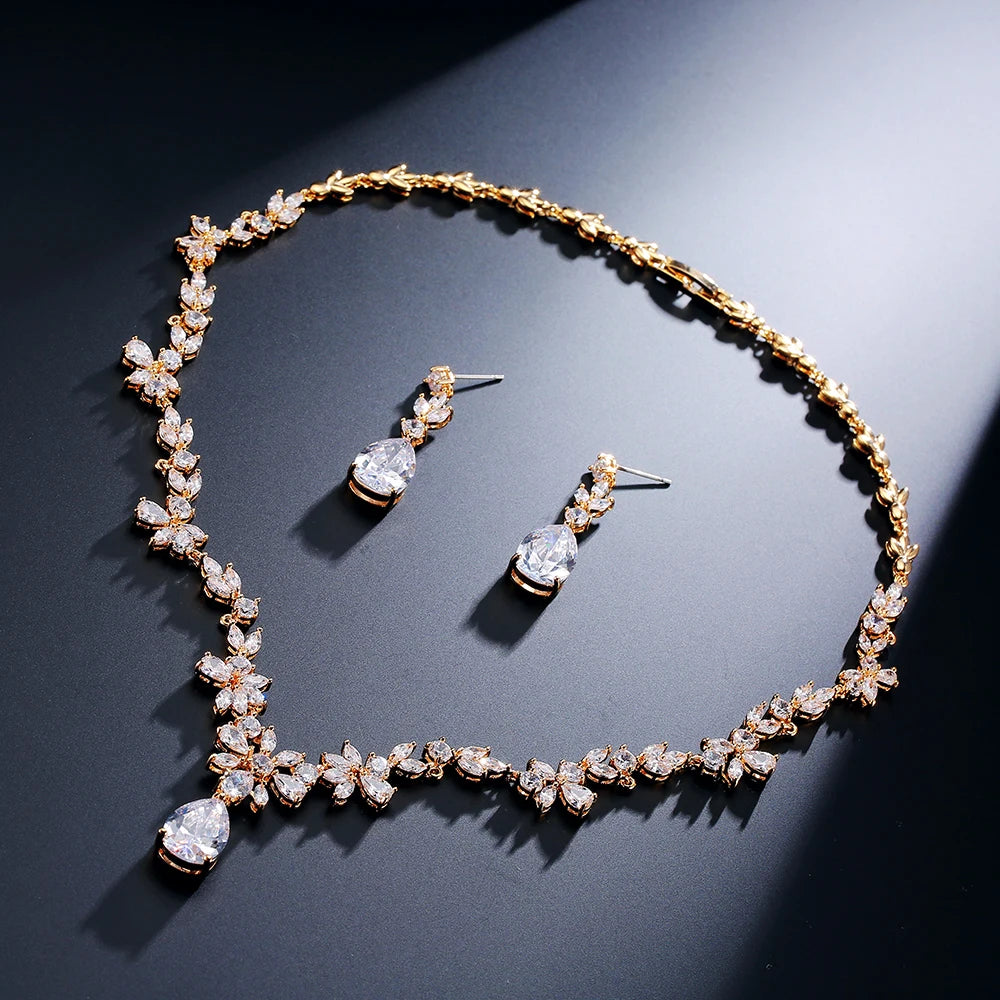 ZAKOL Brand Luxury AAA Zircon Earrings Necklace Jewelry Set Gorgeous Crystal Dubai Wedding Party Jewelry
