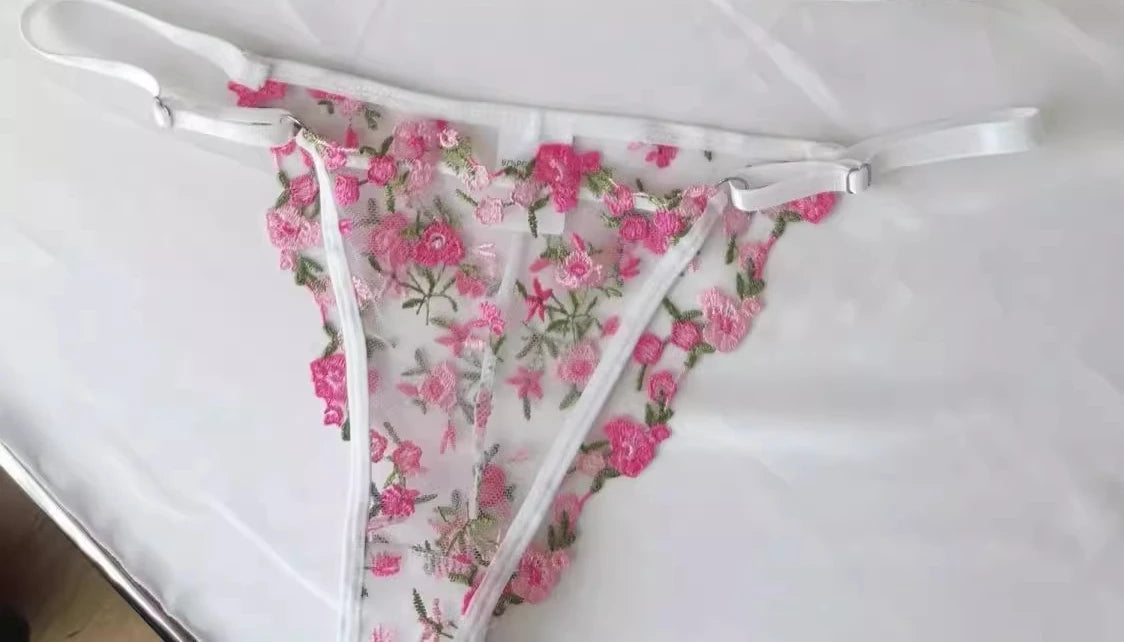 French Sheer Floral Sensual Lingerie Set Ultra Thin See Through Bralette with Soft Or Women Large Bust Support S-XL 32-38 MOYISU