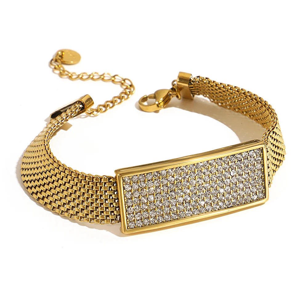 Fashion Chic Shiny Rhinestone Stainless Steel Bracelets For Women Men Statement Golden Fashion Jewlery Couple Friendship Gift