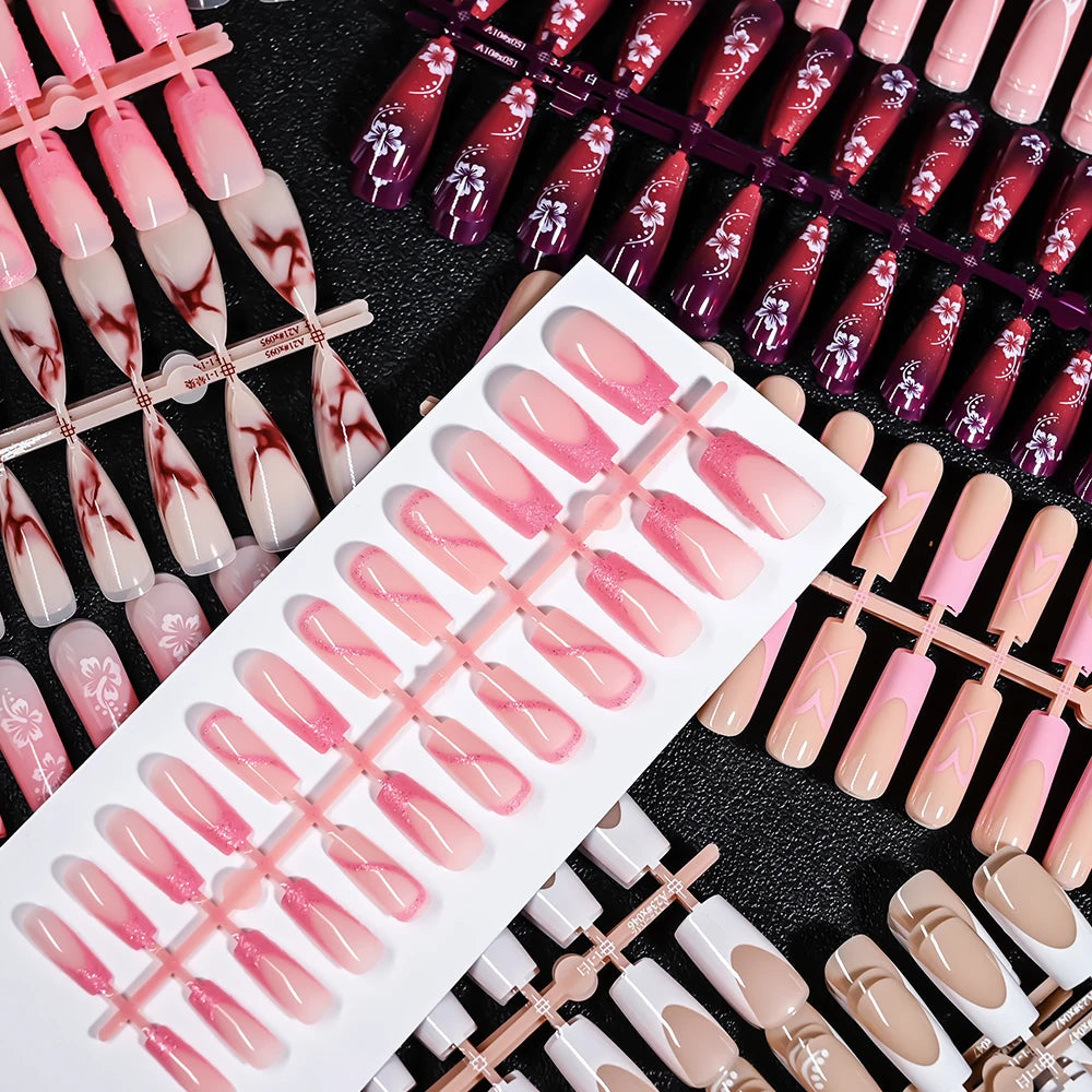 120Pcs Acrylic French False Nails – Full Cover Press On Nail Tips أظافر أكريليك فرنسية لاصقة بتغطية كاملة – 120 قطعة
