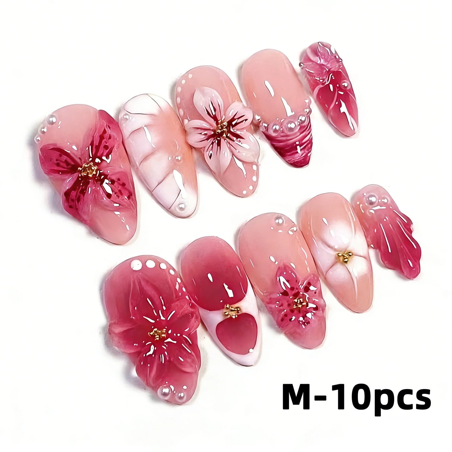 30pcs Epoxy Seashell Orchid Water Droplets False Nails Blue And White Porcelain Press On Nails Long Almond Starfish Fake Nails