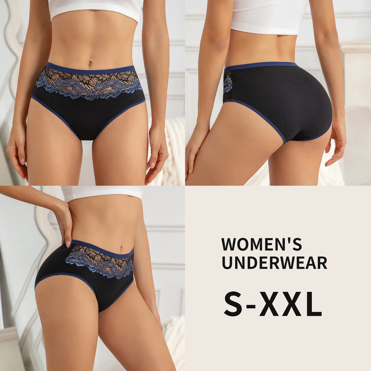 5 Pack Women's Lace Floral Underwear High Rise Soft Comfy Briefs Contrast Color Trim Panties Breathable Ladies Daily Lingerie