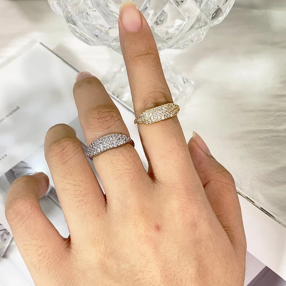 ZAKOL New Trendy Shiny Micro Pave Zircon Finger Ring White  Crystal CZ Minimalist Aesthetic Ring for Women Wholesale